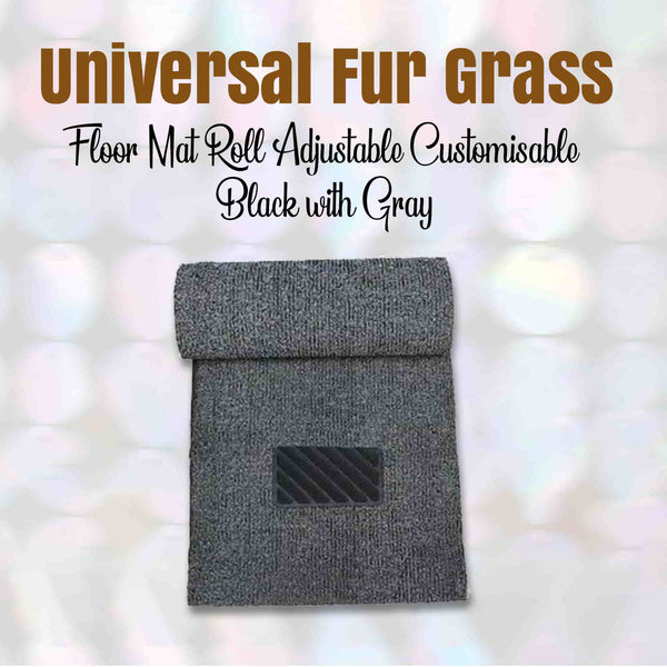 Universal Fur Grass Floor Mat Roll Adjustable Customisable Black with Gray