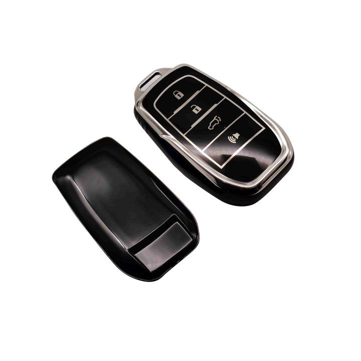 Toyota Fortuner TPU Plastic Protection Key Cover - Black with Chrome