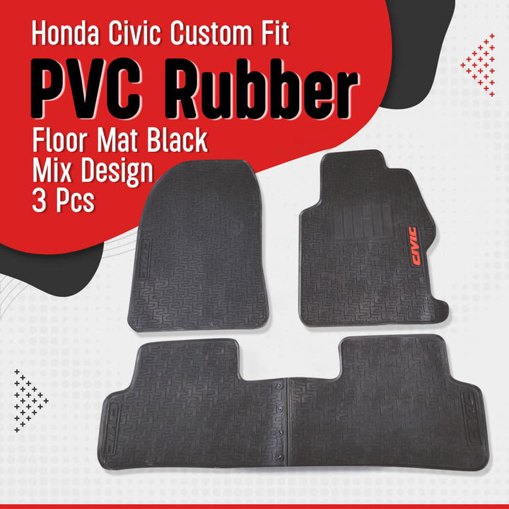 Honda Civic Custom Fit PVC Rubber Floor Mat Black Mix Design 3 Pcs - Model 2012-2016