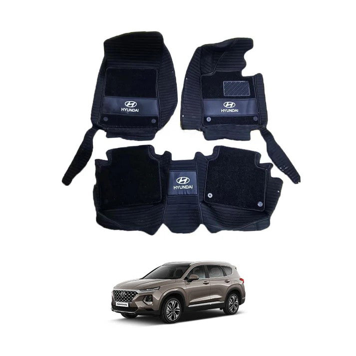 Hyundai Santa Fe 10D Linning Floor Mats Mix Thread Black With Black Grass - Model 2023-2024