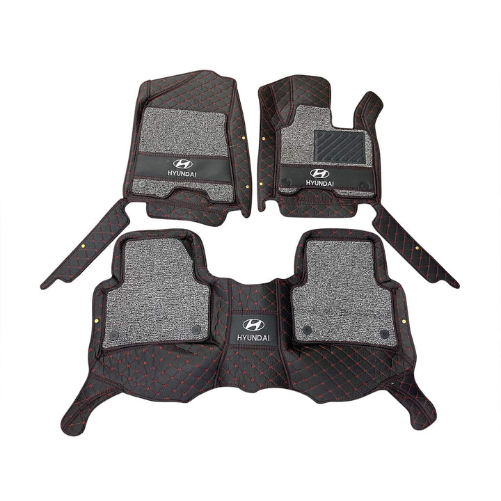 Hyundai Tucson 10D Floor Mats Mix Thread Black With Grey Grass With Logo 3 Pcs - Model 2020-2024