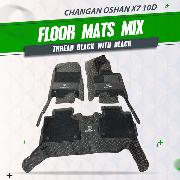 Changan Oshan X7 10D Floor Mats Mix Thread Black With Black- Model 2022-2024