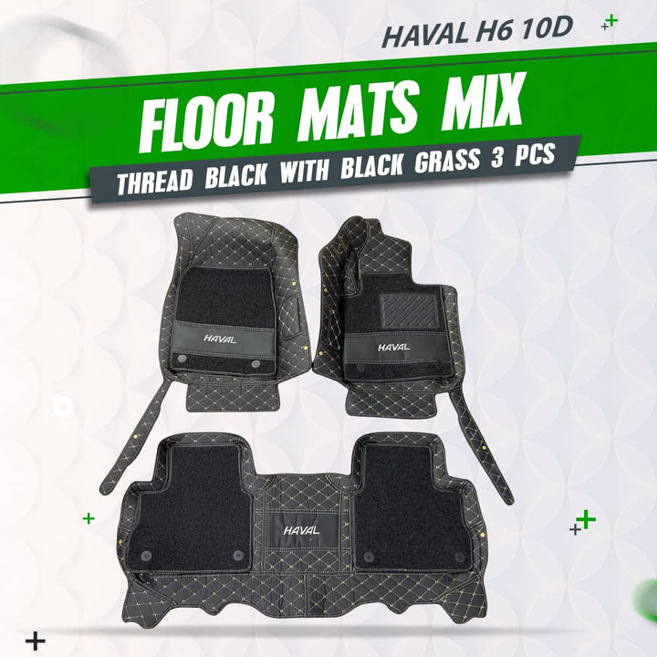 Haval H6 10D Floor Mats Mix Thread Black With Black Grass 3 Pcs - Model 2021-2024