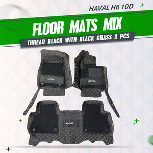 Haval H6 10D Floor Mats - Black with Black Grass - 3 Pcs Set 2021 - 2024