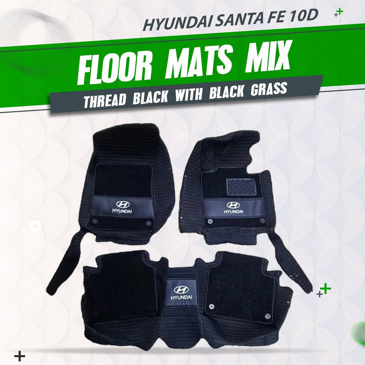 Hyundai Santa Fe 10D Linning Floor Mats Mix Thread Black With Black Grass - Model 2023-2024