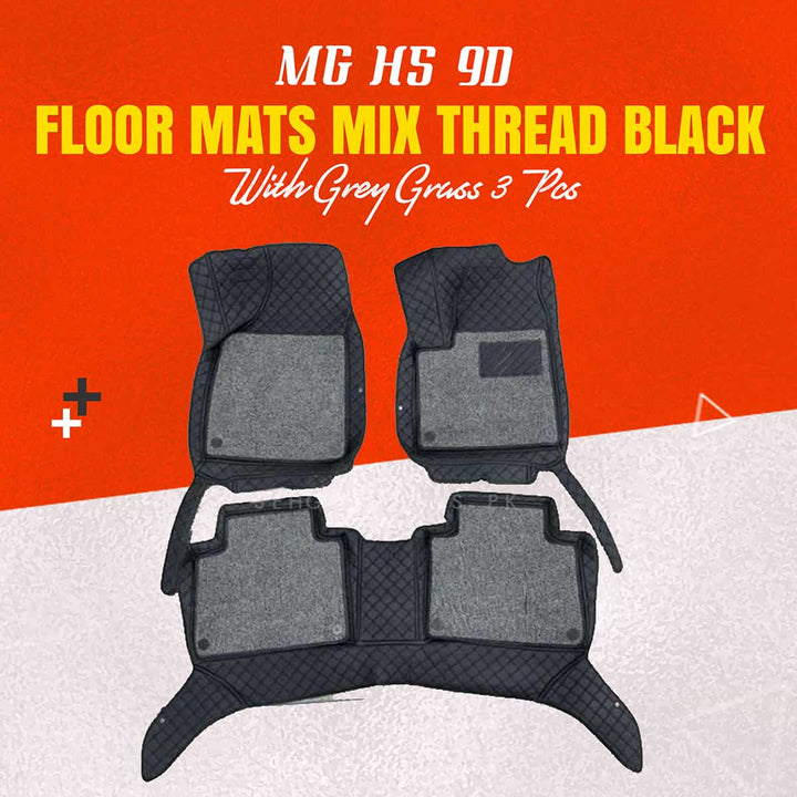 MG HS 9D Floor Mats Mix Thread Black With Grey Grass 3 Pcs - Model 2020-2022