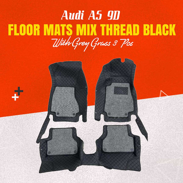 Audi A5 9D Floor Mats Mix Thread Black With Grey Grass 3 Pcs - Model 2017-2018