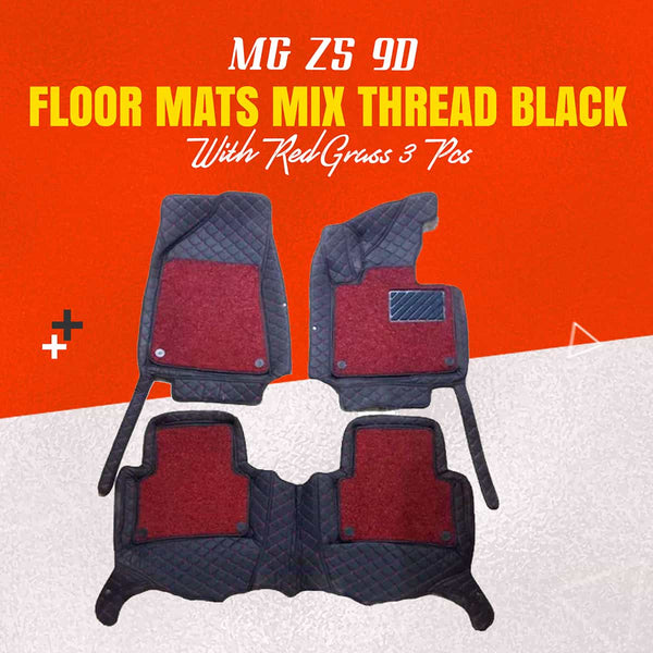 MG ZS 9D Floor Mats Mix Thread Black With Red Grass 3 Pcs - Model 2020-2022