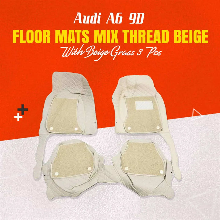 Audi A6 9D Floor Mats Mix Thread Beige With Beige Grass 3 Pcs - Model 2011-2018