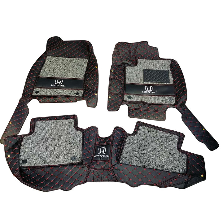 Honda Civic 10D Floor Mats Mix Thread Black With Grey Grass With Logo 3 Pcs - Model 2016-2023