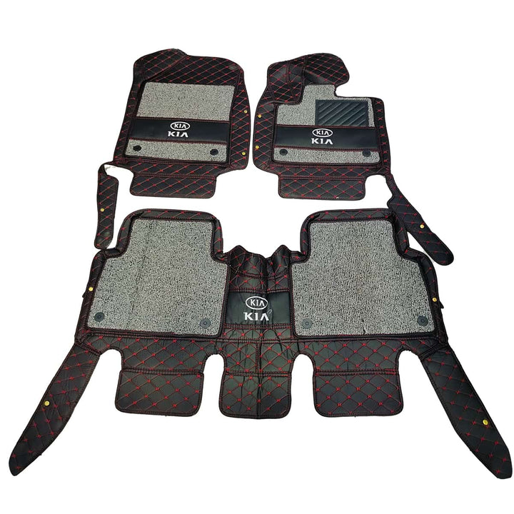 KIA Sorento 10D Floor Mats Mix Thread Black With Grey Grass 3 Pcs - Model 2021-2024