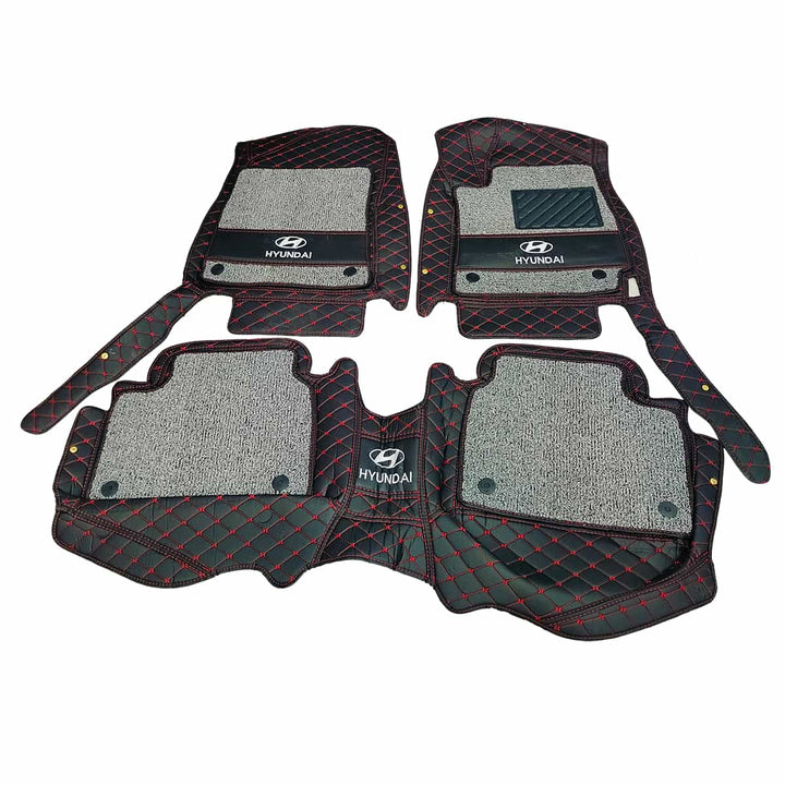 Hyundai Elantra 10D Floor Mats Mix Thread Black With Grey Grass 3 Pcs - Model 2021-2024