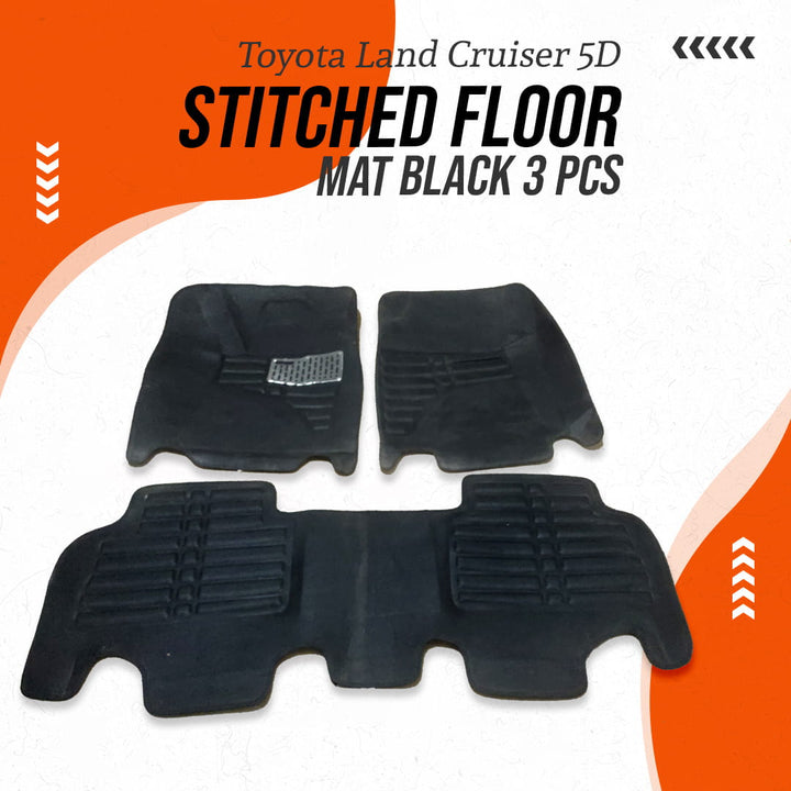 Toyota Land Cruiser 5D Stitched Floor Mat Black 3 Pcs - Model 2015-2021