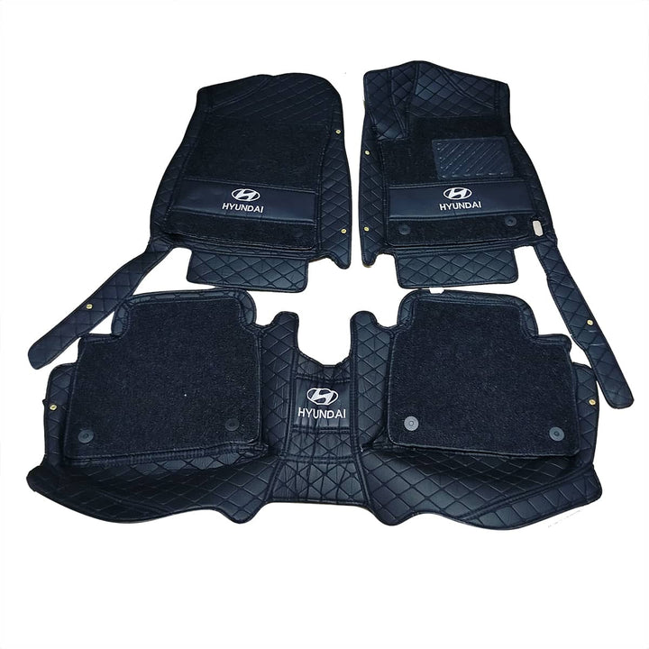 Hyundai Elantra 10D Floor Mats - Mix Thread Black With Black Grass - 3 Pcs Set - Model 2021-2025