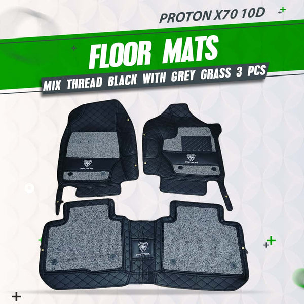 Proton X70 10D Floor Mats - Mix Thread Black With Grey Grass - 3 Pcs Set - Model 2021-2025