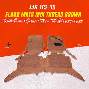 MG HS 9D Floor Mats Mix Thread Grass 3 Pcs 2020 - 2025 - Brown With Brown