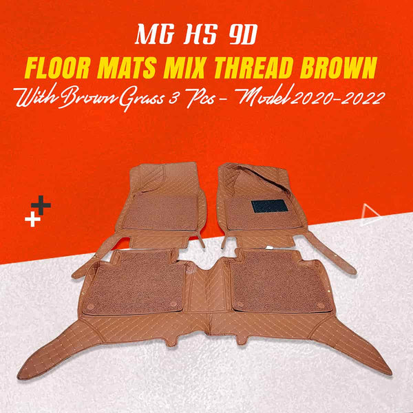 MG HS 9D Floor Mats Mix Thread Brown With Brown Grass 3 Pcs - Model 2020-2022