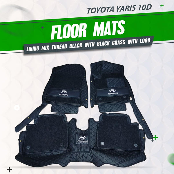 Hyundai Elantra 10D Floor Mats Mix Thread Black With Black Grass 3 Pcs - Model 2021-2024