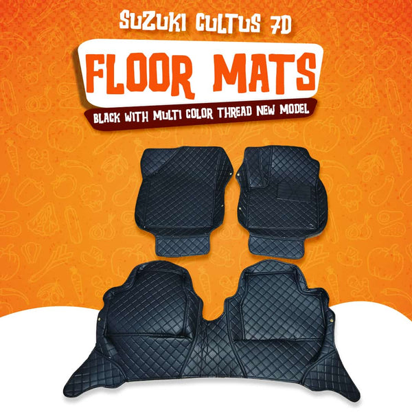 Suzuki Cultus New Model 7D Floor Mats - Black - 3 Pcs Set - Model 2017-2025