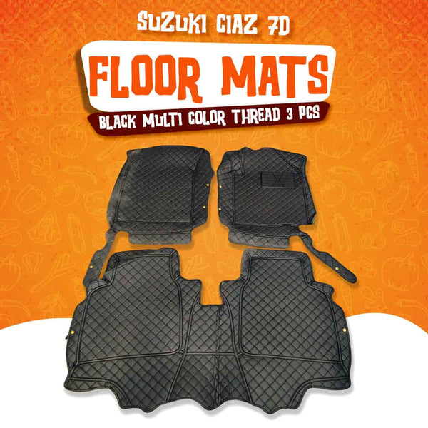 Suzuki Ciaz 7D Floor Mats - Black - 3 Pcs Set - Model 2017-2021