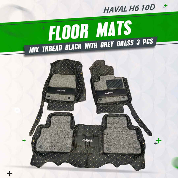 Haval H6 10D Floor Mats Mix Thread Black With Grey Grass 3 Pcs - Model 2021-2024