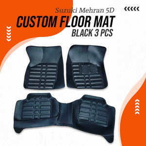 Suzuki Mehran 5D Custom Floor Mat Black 3 Pcs 2012 - 2019
