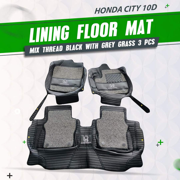 Honda City 10D Lining Floor Mat Mix Thread Black With Grey Grass 3 Pcs - Model 2022-2023