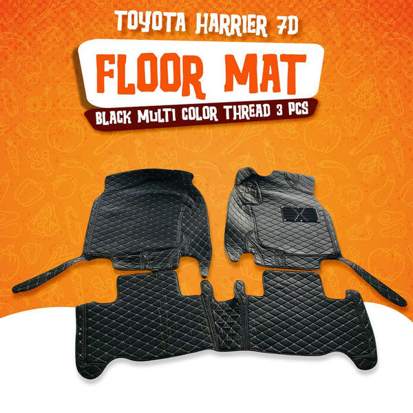 Toyota Harrier 7D Floor Mats Black Multi Color Thread 3 Pcs Model 2019-2021