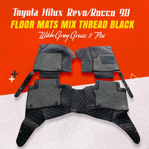 Toyota Hilux Revo/Rocco 9D Floor Mats Mix Thread Black With Grey Grass 3 Pcs