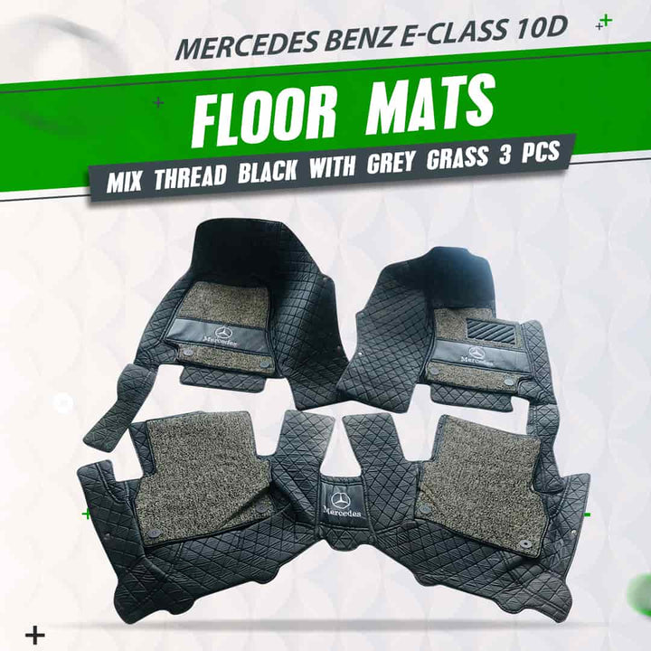 Mercedes Benz E-Class 10D Floor Mats Mix Thread Black With Grey Grass 3 Pcs - Model 2016-2018