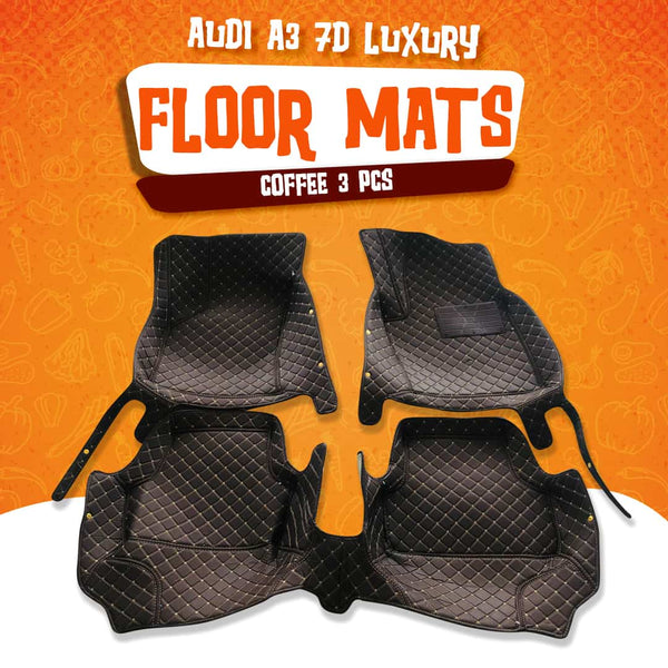 Audi A3 7D Luxury Floor Mats - Coffee - 3 Pcs Set - Model 2012-2018