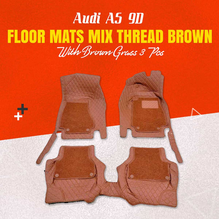 Audi A5 9D Floor Mats Mix Thread Brown With Brown Grass 3 Pcs - Model 2017-2018