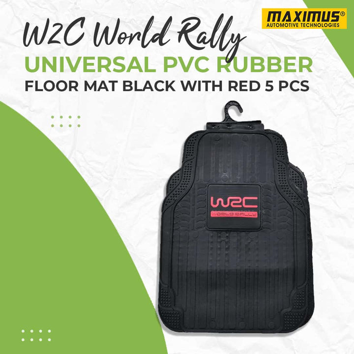 W2C World Rally Universal PVC Rubber Floor Mat Black With Red Mix Design 5 Pcs