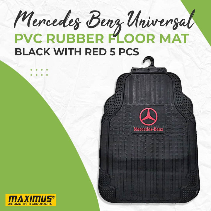 Mercedes Benz Universal PVC Rubber Floor Mat Black With Red Mix Design 5 Pcs