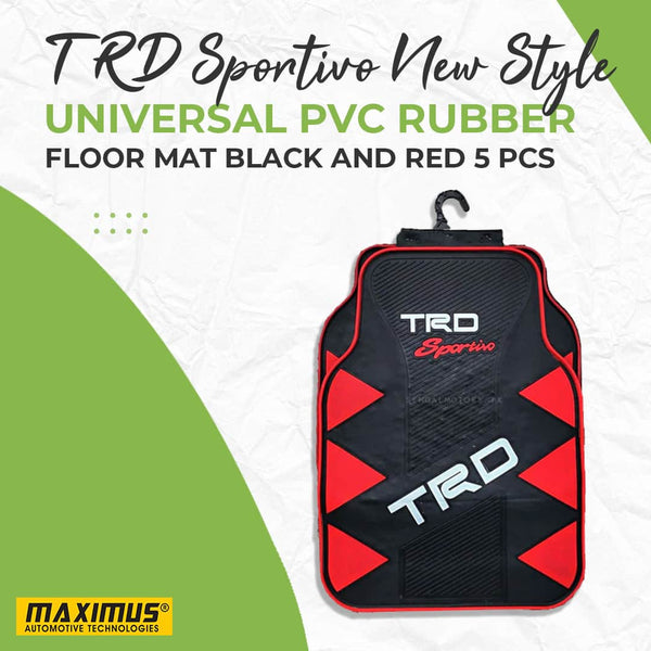 TRD Sportivo New Style Universal PVC Rubber Floor Mat Black and Red Mix Design 5 Pcs