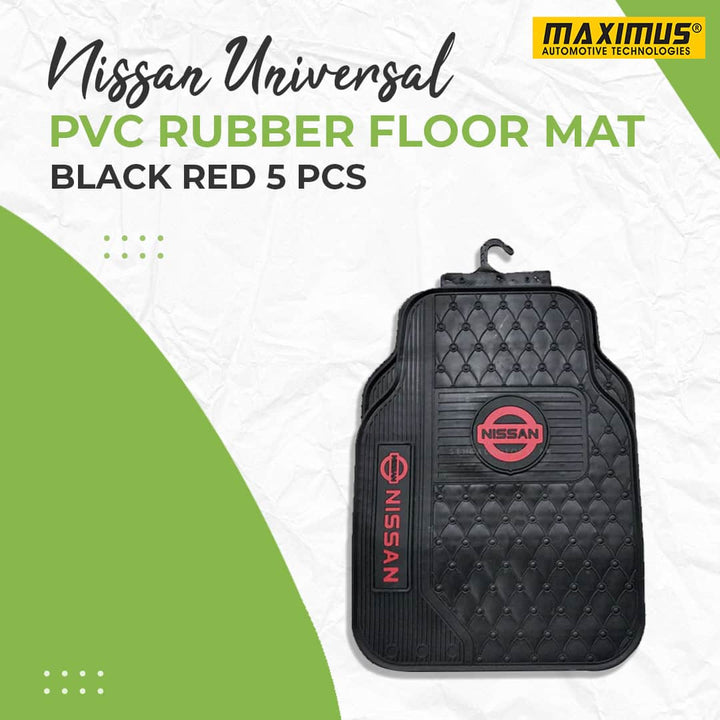 Nissan Universal PVC Rubber Floor Mat Black Red Mix Design - 5 Pcs