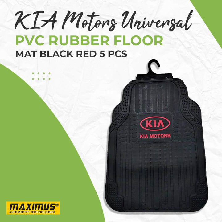 KIA Motors Universal PVC Rubber Floor Mat Black Red Mix Design 5 Pcs