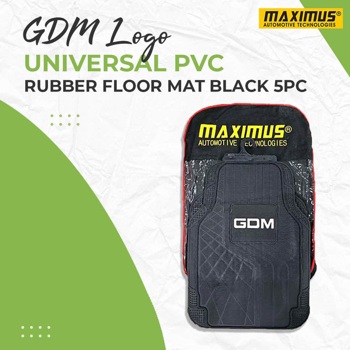 GDM Logo Universal PVC Rubber Floor Mat Black Mix Design 5 Pcs