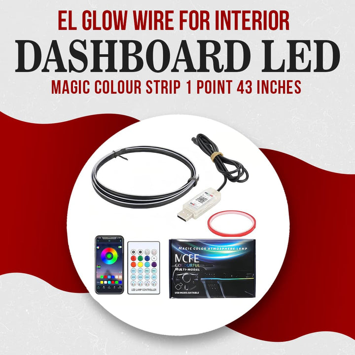 EL Glow Wire For Interior / Dashboard LED Magic Colour Strip 1 Point 43 Inches