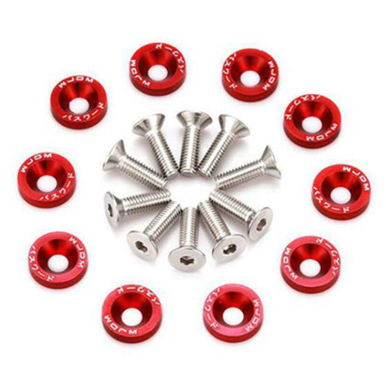 JDM Fancy Bolts With Washers For Motorcycle Bike And Cars 10 Pcs Set - Red