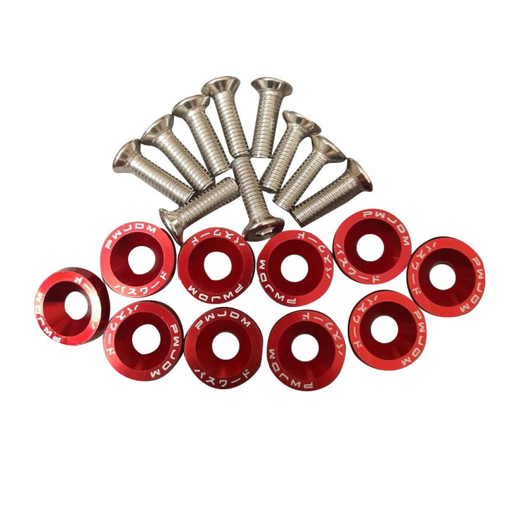 JDM Fancy Bolts With Washers For Motorcycle Bike And Cars 10 Pcs Set - Red