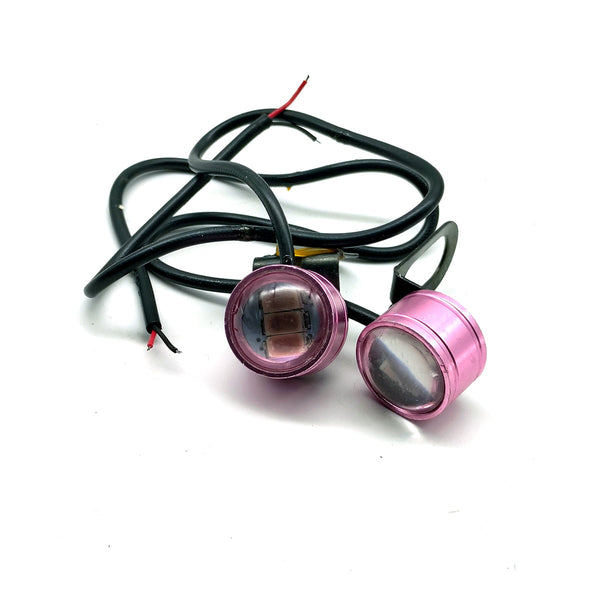 Universal Mini Spot Light For Motorcycle Bike Pair Pink Color