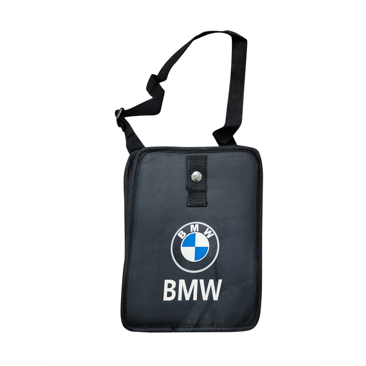 BMW Logo Small Travel Carry Leather Bag - Black