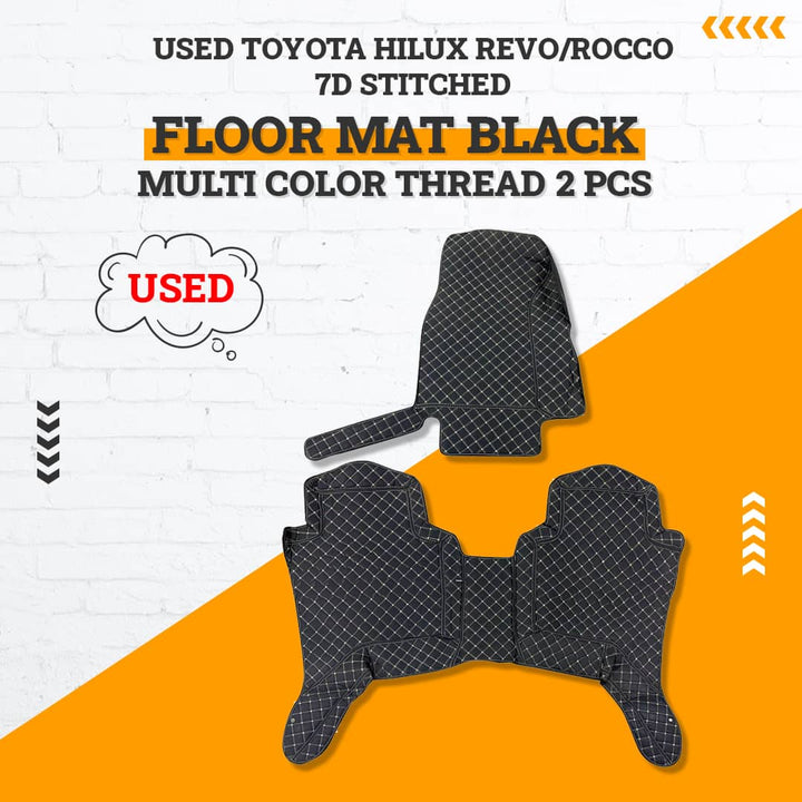 Used Toyota Hilux Revo/Rocco 7D Stitched Floor Mat Black Multi Color Thread 2 Pcs