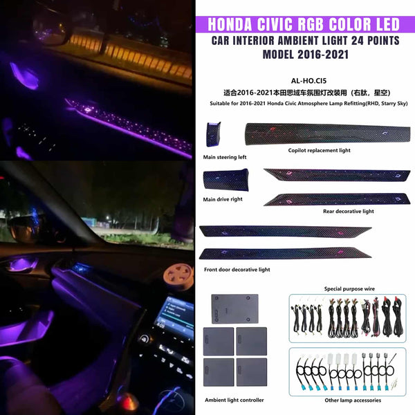 Honda Civic RGB Color LED Car Interior Ambient Light 24 Points - Model 2016-2021