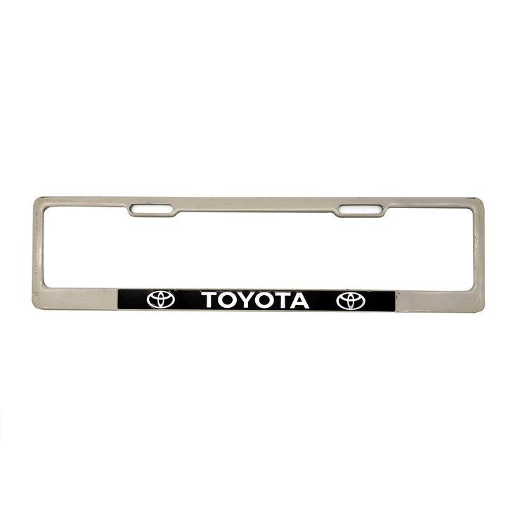 Toyota Logo UK Style Metal License Number Plate Frame For Cars Off White - Each