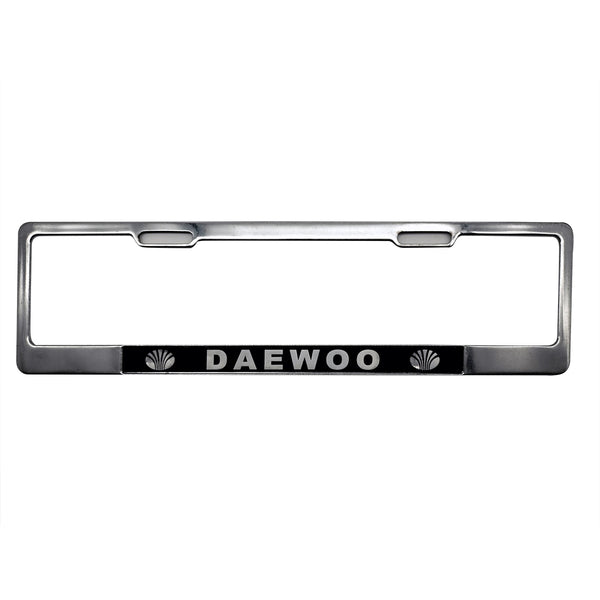 Daewoo Logo UK Style Metal License Number Plate Frame For Cars Chrome Design B  - Each