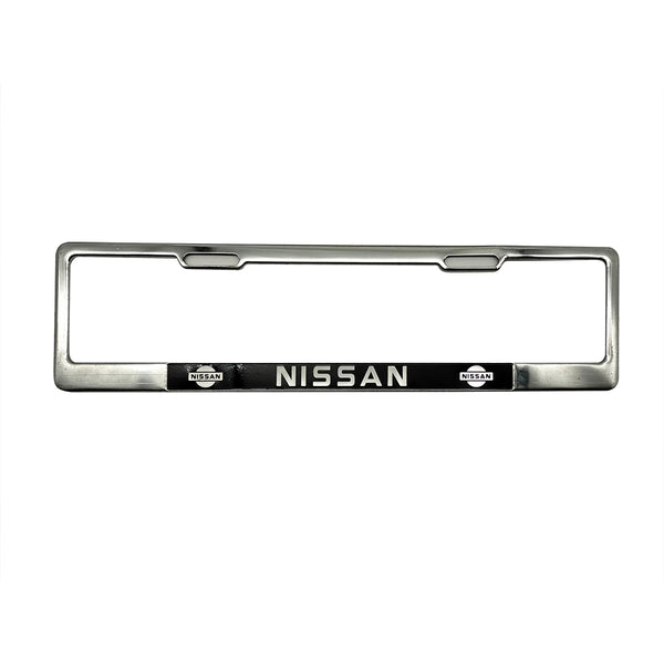 Nissan Logo UK Style Metal License Number Plate Frame For Cars Chrome Design B - Each