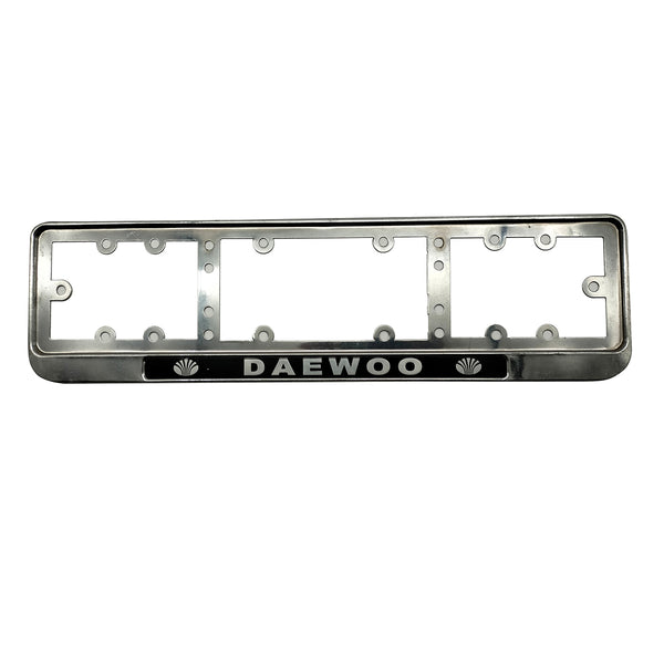 Daewoo Logo UK Style Metal License Number Plate Frame For Cars Chrome - Each