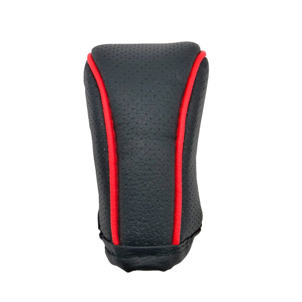 Leather With Zip Type R Style Manual Gear Shift Knob Cover - Black With Red